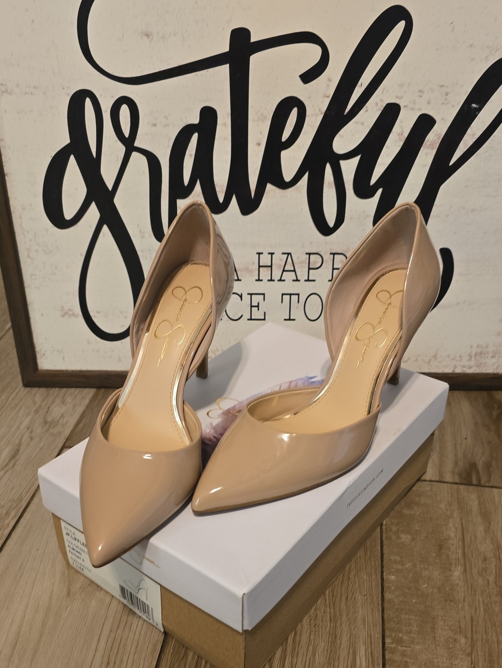 Jessica Simpson Beige Patent Pointed-Toe D'Orsay Pumps
